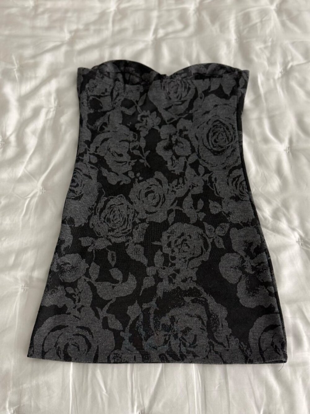 Vintage 90s Y2K Wet Seal Black Gray Gothic Rose Jacquard Tube Dress XS/S - Picture 4 of 6